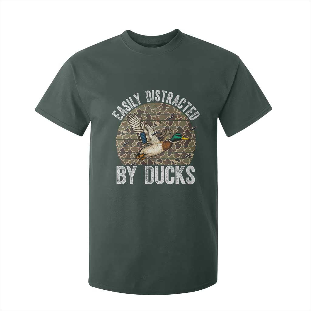 Duck Hunting Gift T Shirt For Kid Easily Distracted By Ducks TS12 Dark Forest Green Print Your Wear
