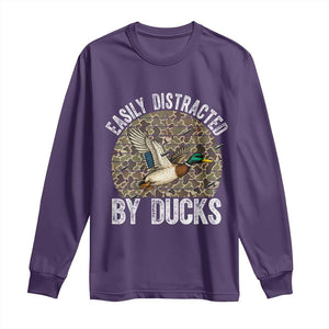 Duck Hunting Gift Long Sleeve Shirt Easily Distracted By Ducks TS12 Purple Print Your Wear