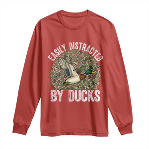 Duck Hunting Gift Long Sleeve Shirt Easily Distracted By Ducks TS12 Red Print Your Wear