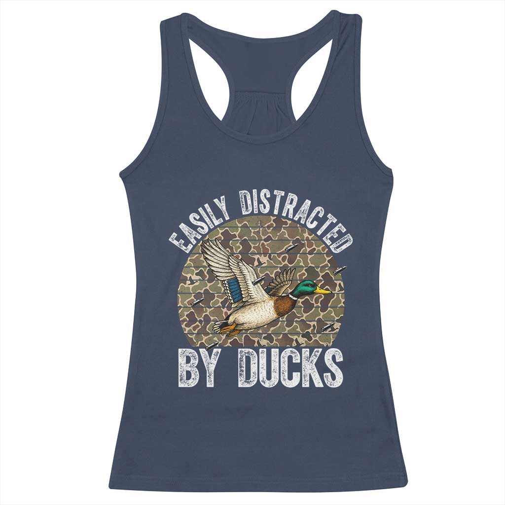 Duck Hunting Gift Racerback Tank Top Easily Distracted By Ducks TS12 Navy Print Your Wear