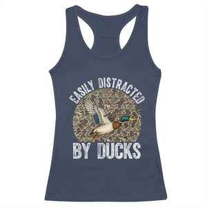 Duck Hunting Gift Racerback Tank Top Easily Distracted By Ducks TS12 Navy Print Your Wear