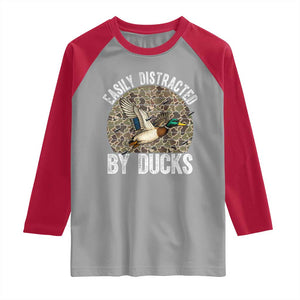 Duck Hunting Gift Raglan Shirt Easily Distracted By Ducks TS12 Sport Gray Red Print Your Wear