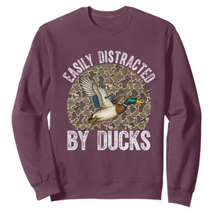 Duck Hunting Gift Sweatshirt Easily Distracted By Ducks TS12 Maroon Print Your Wear