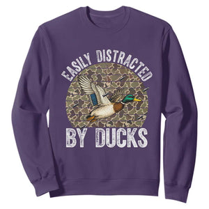 Duck Hunting Gift Sweatshirt Easily Distracted By Ducks TS12 Purple Print Your Wear