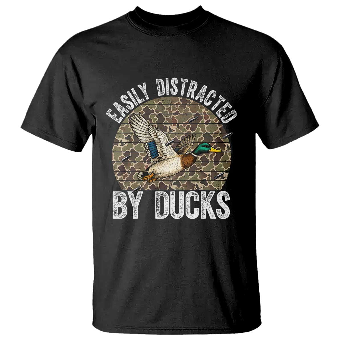 Duck Hunting Gift T Shirt Easily Distracted By Ducks TS12 Black Print Your Wear