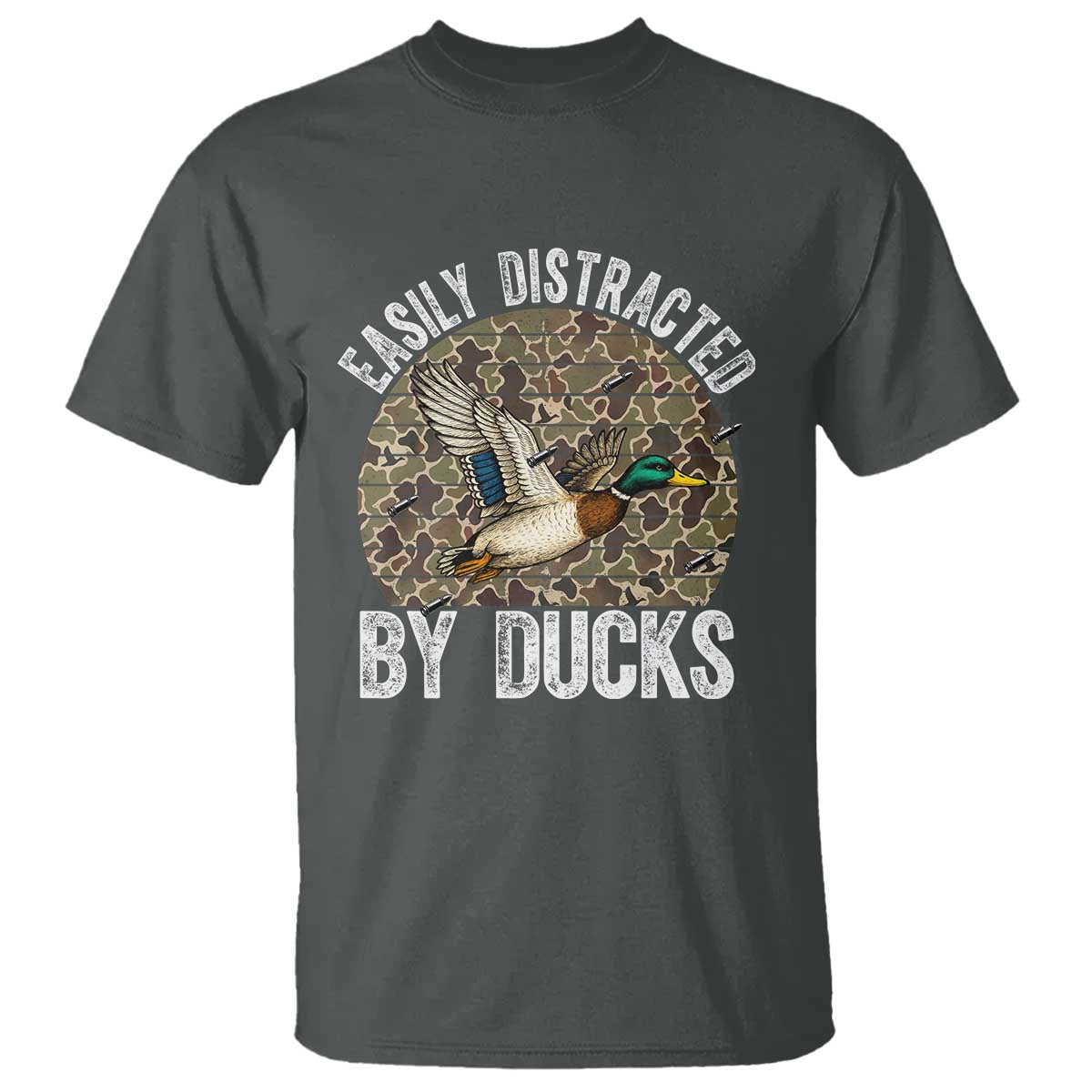 Duck Hunting Gift T Shirt Easily Distracted By Ducks TS12 Dark Heather Print Your Wear