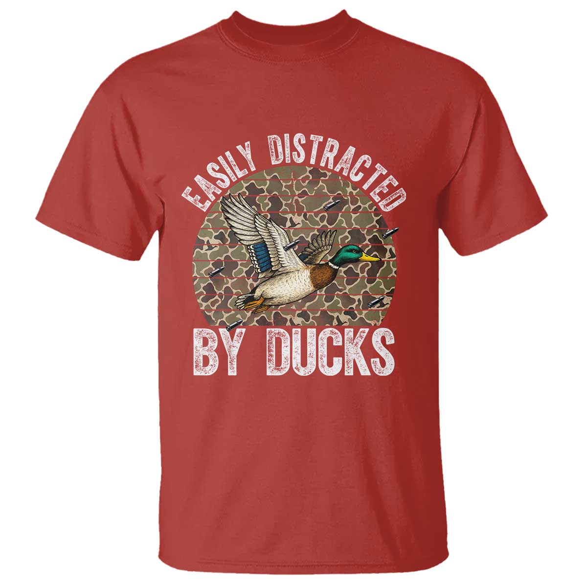Duck Hunting Gift T Shirt Easily Distracted By Ducks TS12 Red Print Your Wear