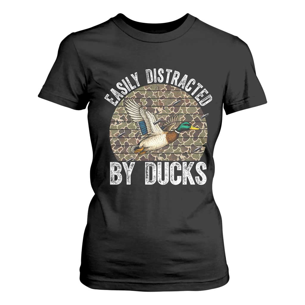 Duck Hunting Gift T Shirt For Women Easily Distracted By Ducks TS12 Black Print Your Wear