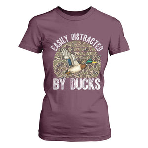 Duck Hunting Gift T Shirt For Women Easily Distracted By Ducks TS12 Maroon Print Your Wear