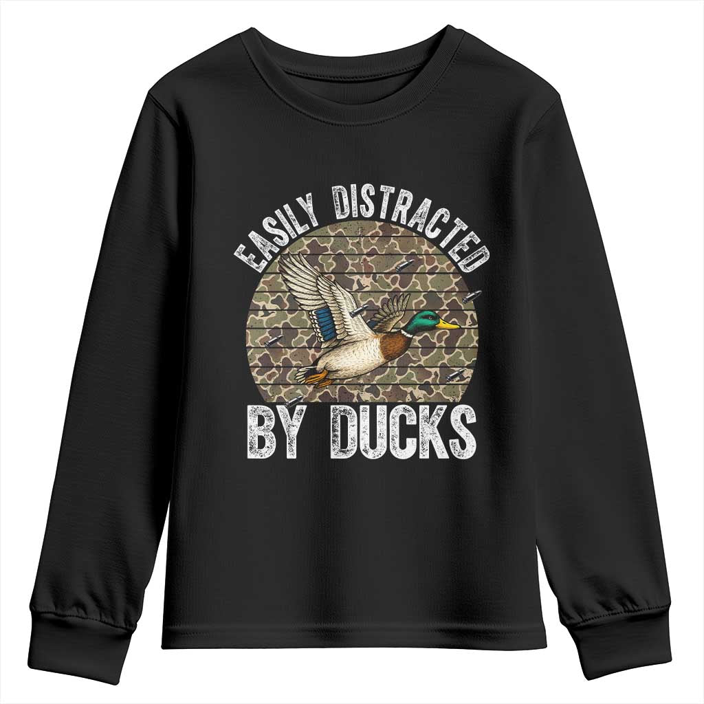 Duck Hunting Gift Youth Sweatshirt Easily Distracted By Ducks TS12 Black Print Your Wear