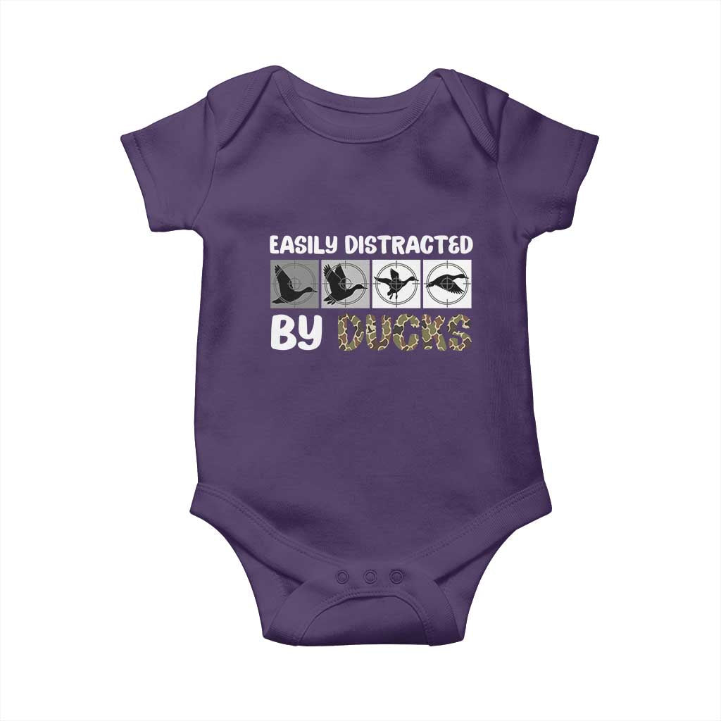 Funny Hunting Gift Baby Onesie Easily Distracted By Ducks Outdoor Lover TS12 Purple Print Your Wear
