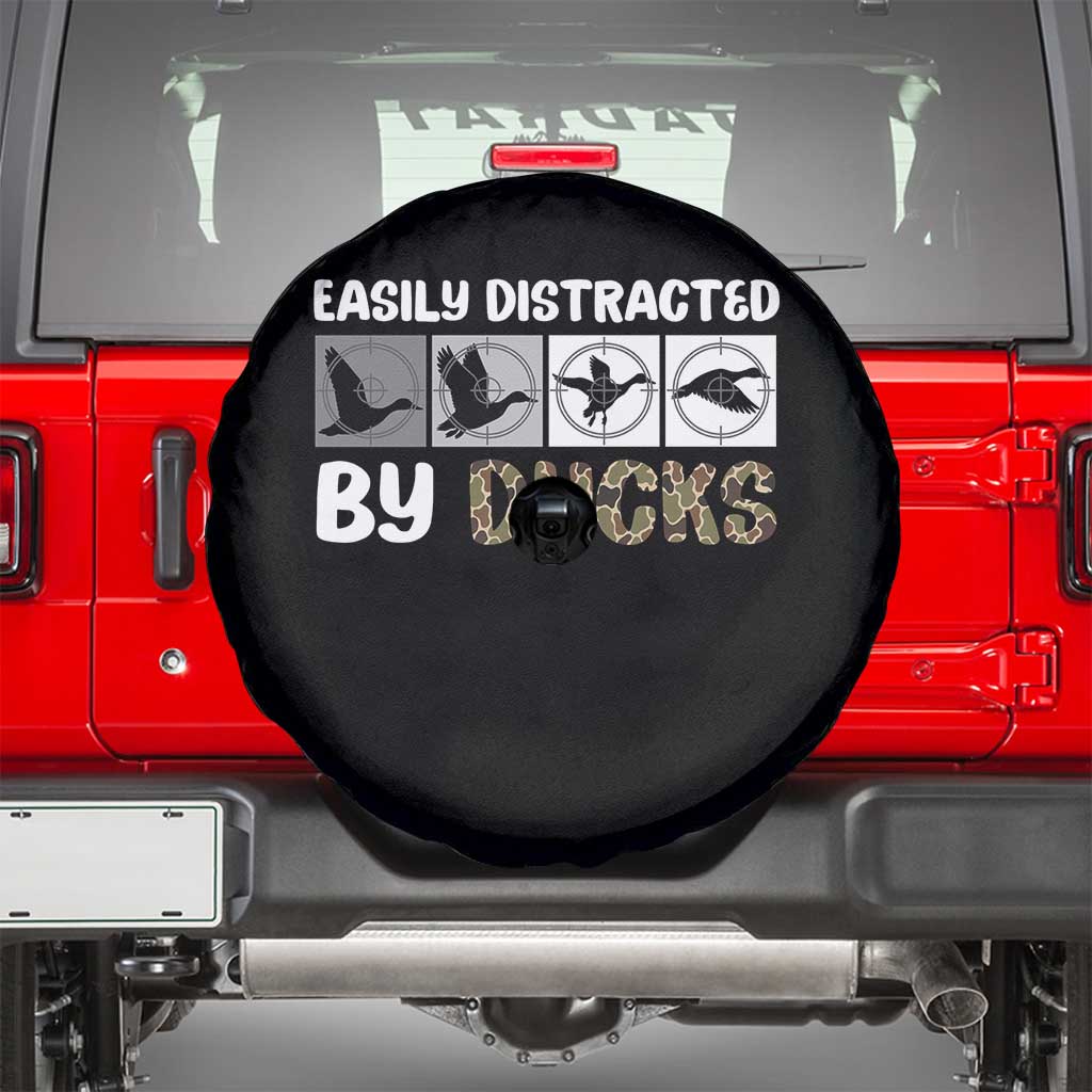 Funny Hunting Gift Spare Tire Cover Easily Distracted By Ducks Outdoor Lover TS12 Black Print Your Wear