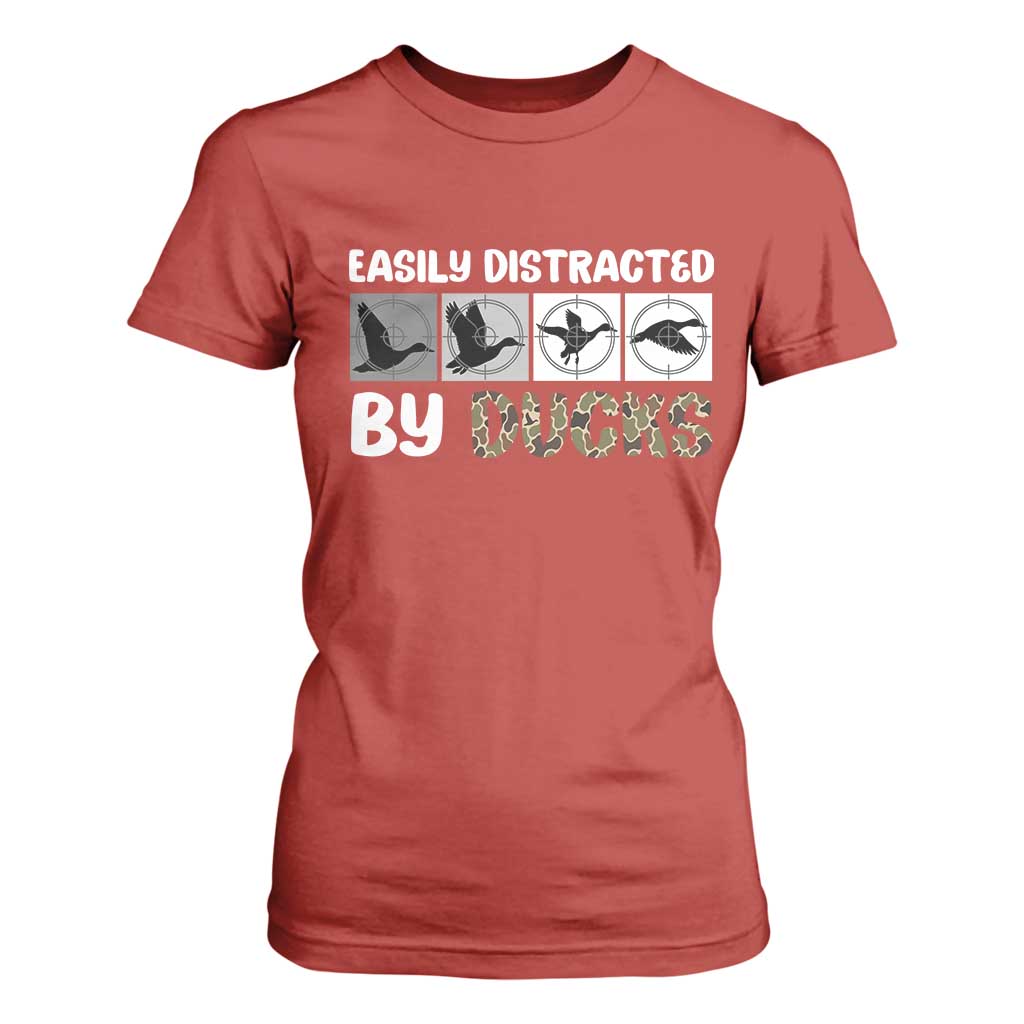 Funny Hunting Gift T Shirt For Women Easily Distracted By Ducks Outdoor Lover TS12 Red Print Your Wear