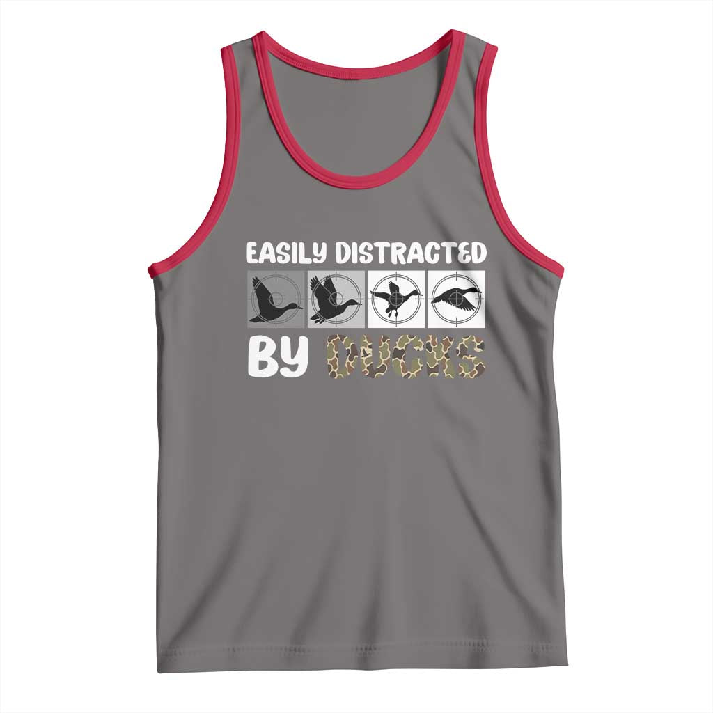 Funny Hunting Gift Tank Top Easily Distracted By Ducks Outdoor Lover TS12 Deep Heather Red Print Your Wear