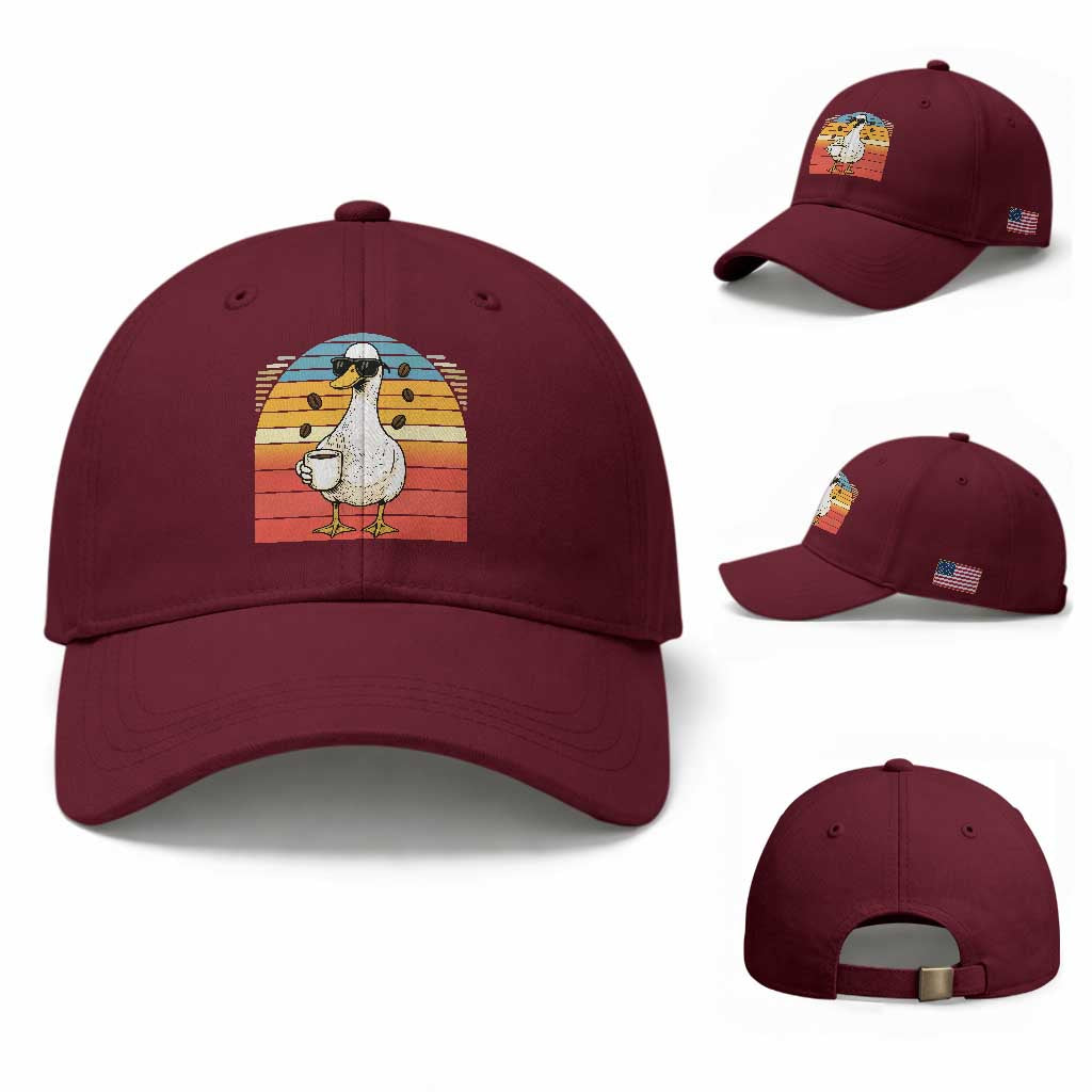 Funny Duck Drinking Baseball Cap Coffee Lover Gift TS12 Baseball Cap Universal Fit Maroon Print Your Wear