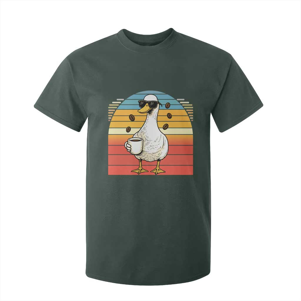 Funny Duck Drinking T Shirt For Kid Coffee Lover Gift TS12 Dark Forest Green Print Your Wear