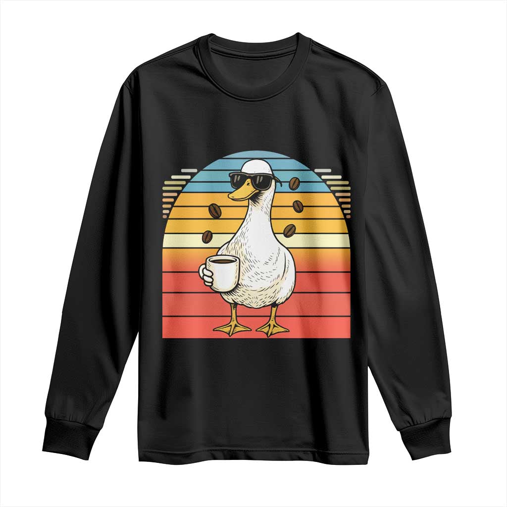 Funny Duck Drinking Long Sleeve Shirt Coffee Lover Gift TS12 Black Print Your Wear