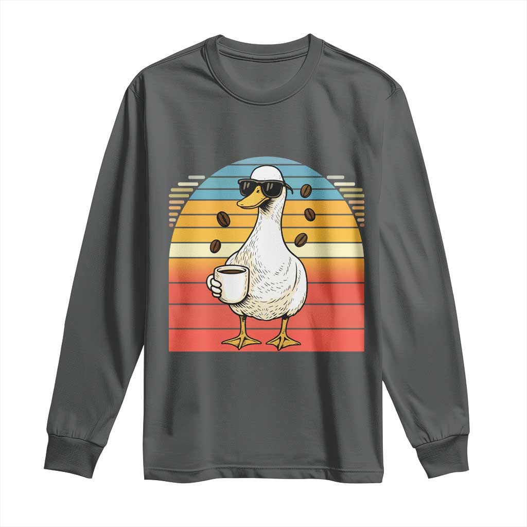 Funny Duck Drinking Long Sleeve Shirt Coffee Lover Gift TS12 Dark Heather Print Your Wear
