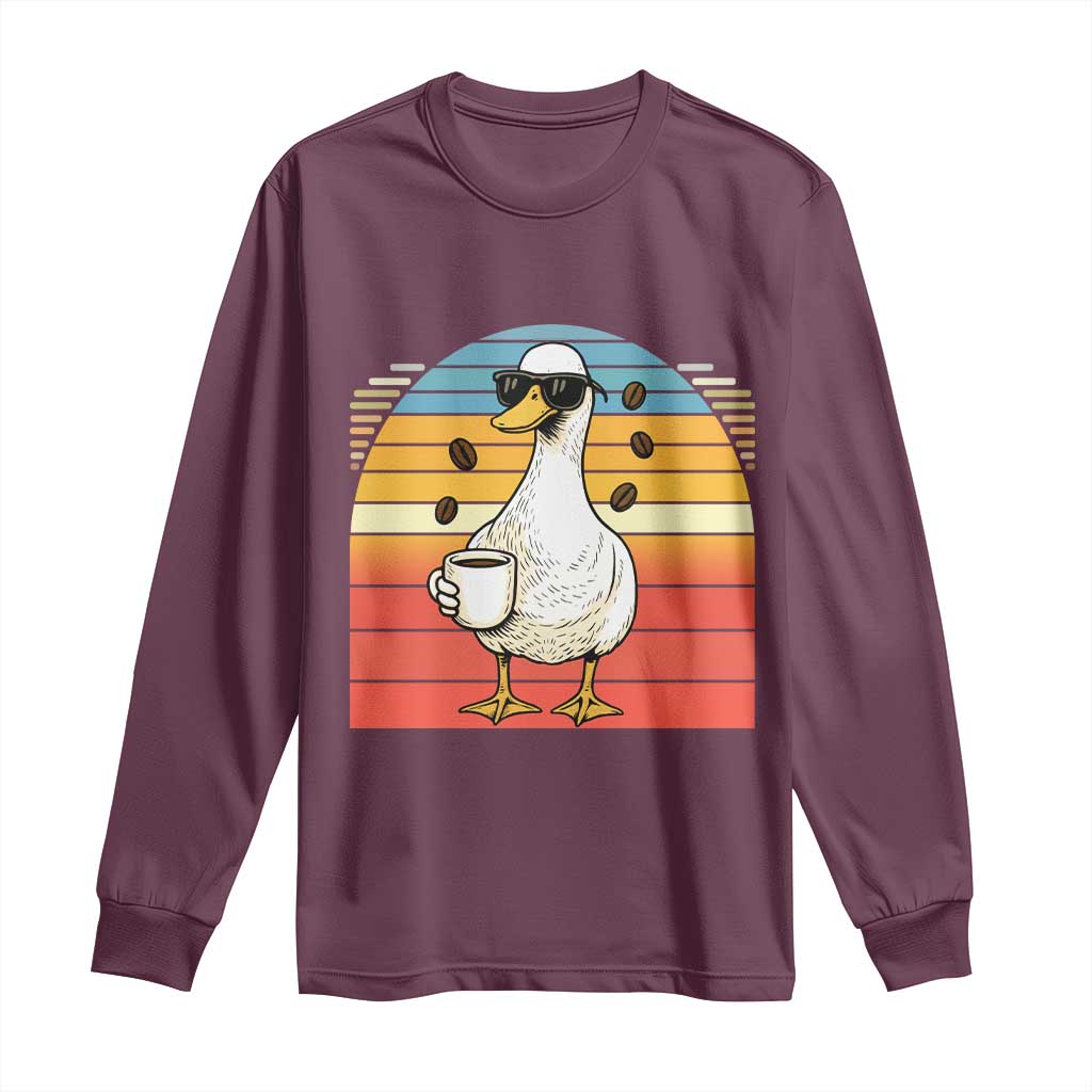 Funny Duck Drinking Long Sleeve Shirt Coffee Lover Gift TS12 Maroon Print Your Wear