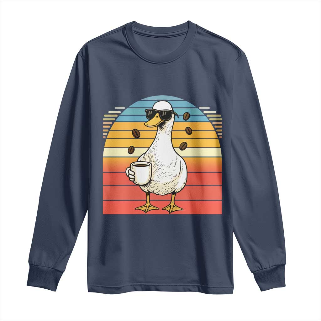 Funny Duck Drinking Long Sleeve Shirt Coffee Lover Gift TS12 Navy Print Your Wear