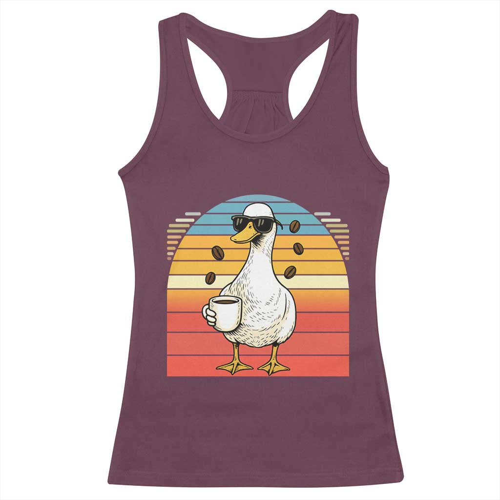 Funny Duck Drinking Racerback Tank Top Coffee Lover Gift TS12 Maroon Print Your Wear