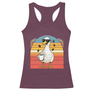 Funny Duck Drinking Racerback Tank Top Coffee Lover Gift TS12 Maroon Print Your Wear