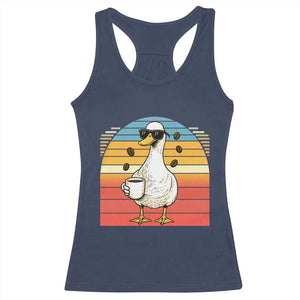 Funny Duck Drinking Racerback Tank Top Coffee Lover Gift TS12 Navy Print Your Wear