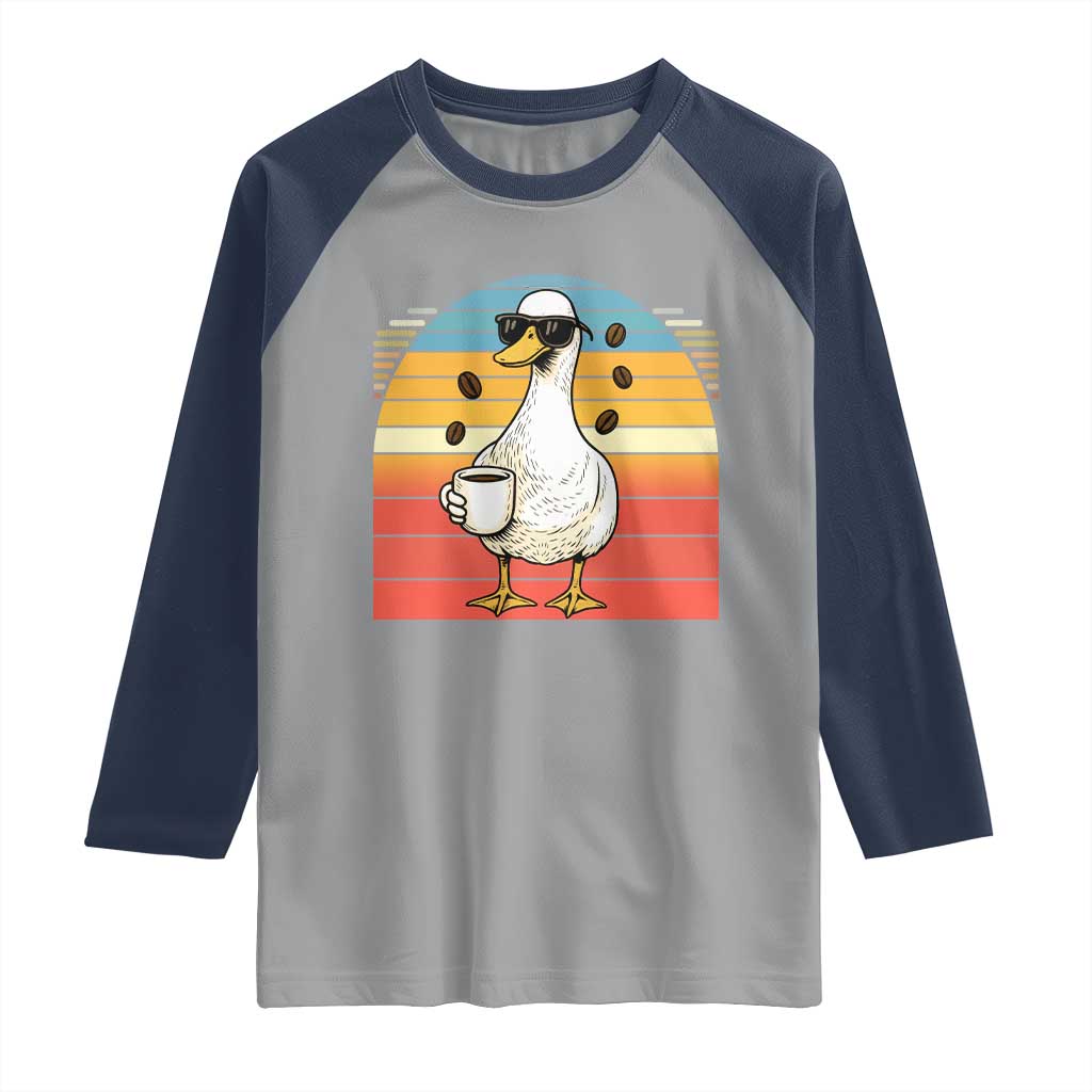 Funny Duck Drinking Raglan Shirt Coffee Lover Gift TS12 Sport Gray Navy Print Your Wear