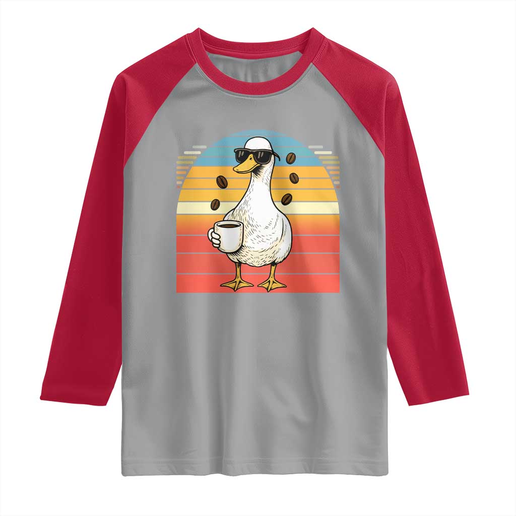 Funny Duck Drinking Raglan Shirt Coffee Lover Gift TS12 Sport Gray Red Print Your Wear