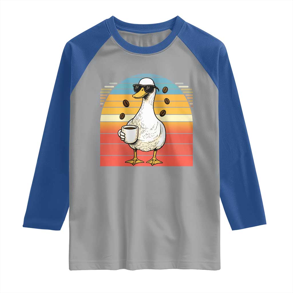 Funny Duck Drinking Raglan Shirt Coffee Lover Gift TS12 Sport Gray Royal Print Your Wear