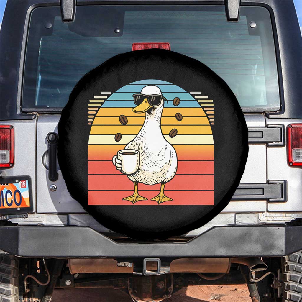 Funny Duck Drinking Spare Tire Cover Coffee Lover Gift TS12 No hole Black Print Your Wear