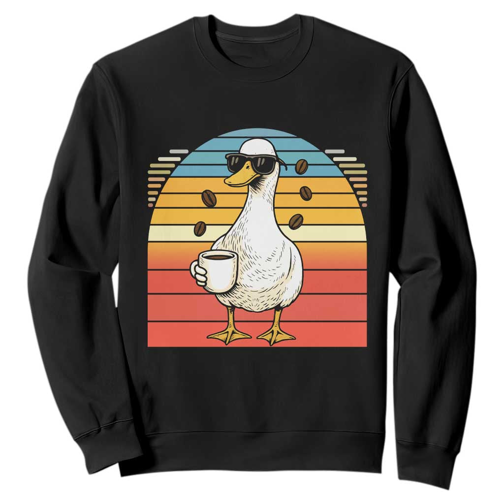 Funny Duck Drinking Sweatshirt Coffee Lover Gift TS12 Black Print Your Wear