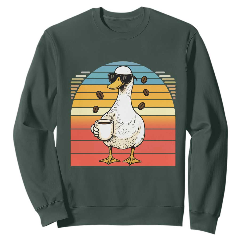 Funny Duck Drinking Sweatshirt Coffee Lover Gift TS12 Dark Forest Green Print Your Wear