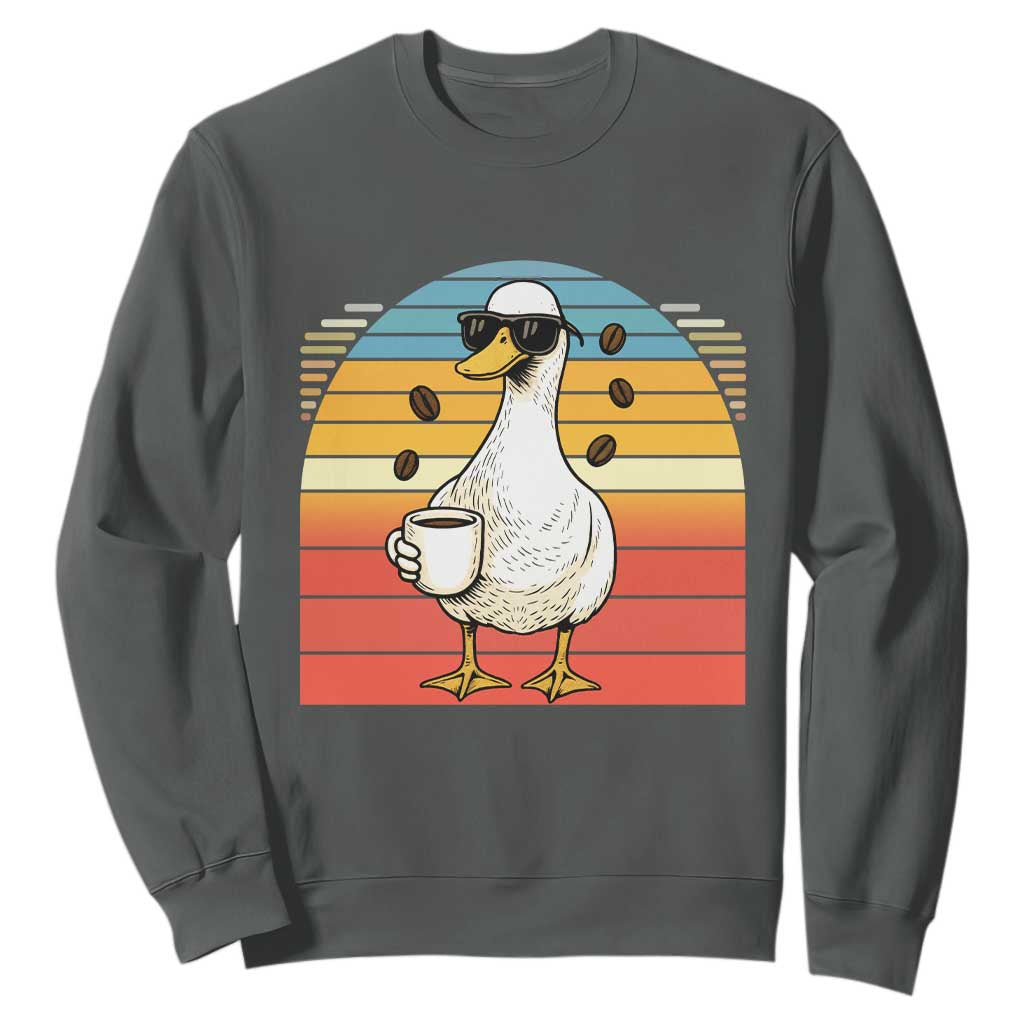Funny Duck Drinking Sweatshirt Coffee Lover Gift TS12 Dark Heather Print Your Wear