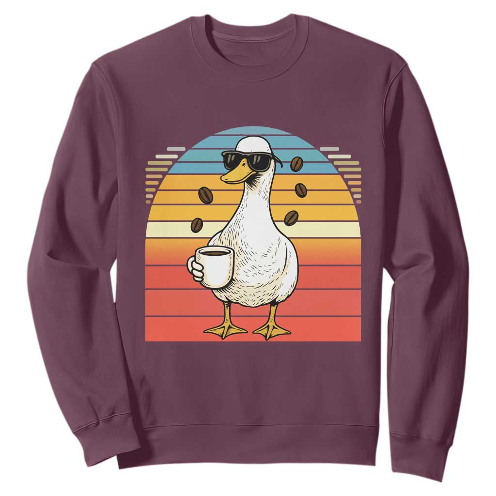 Funny Duck Drinking Sweatshirt Coffee Lover Gift TS12 Maroon Print Your Wear