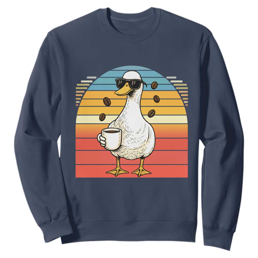 Funny Duck Drinking Sweatshirt Coffee Lover Gift TS12 Navy Print Your Wear