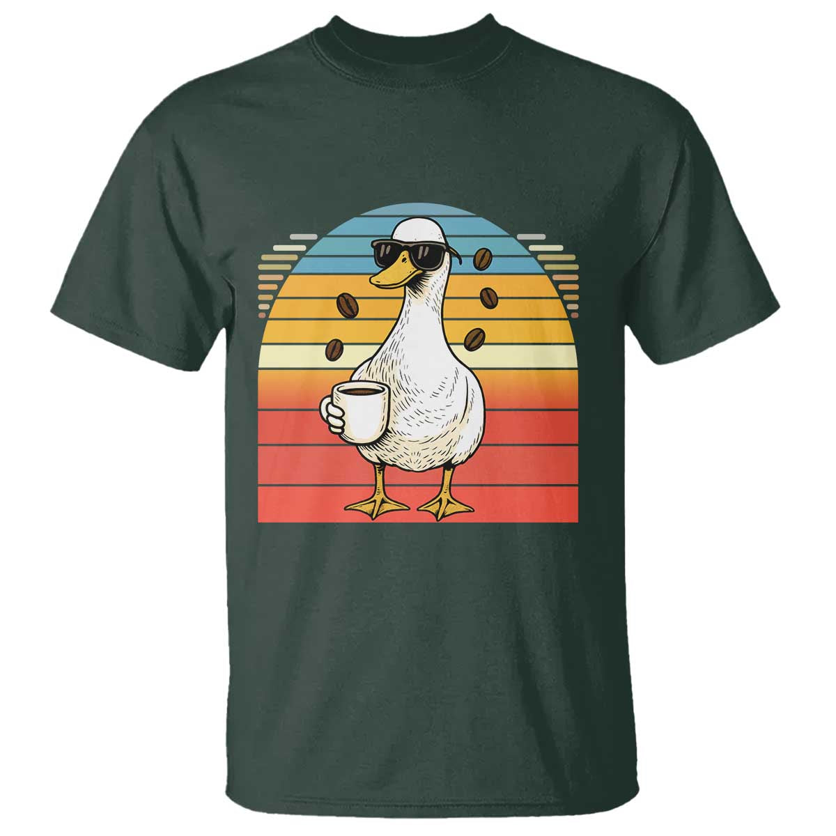 Funny Duck Drinking T Shirt Coffee Lover Gift TS12 Dark Forest Green Print Your Wear