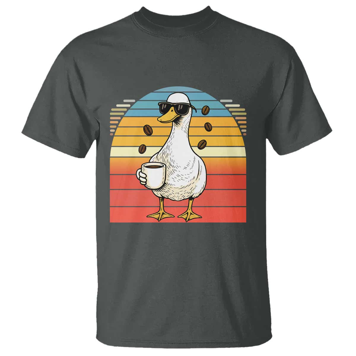 Funny Duck Drinking T Shirt Coffee Lover Gift TS12 Dark Heather Print Your Wear