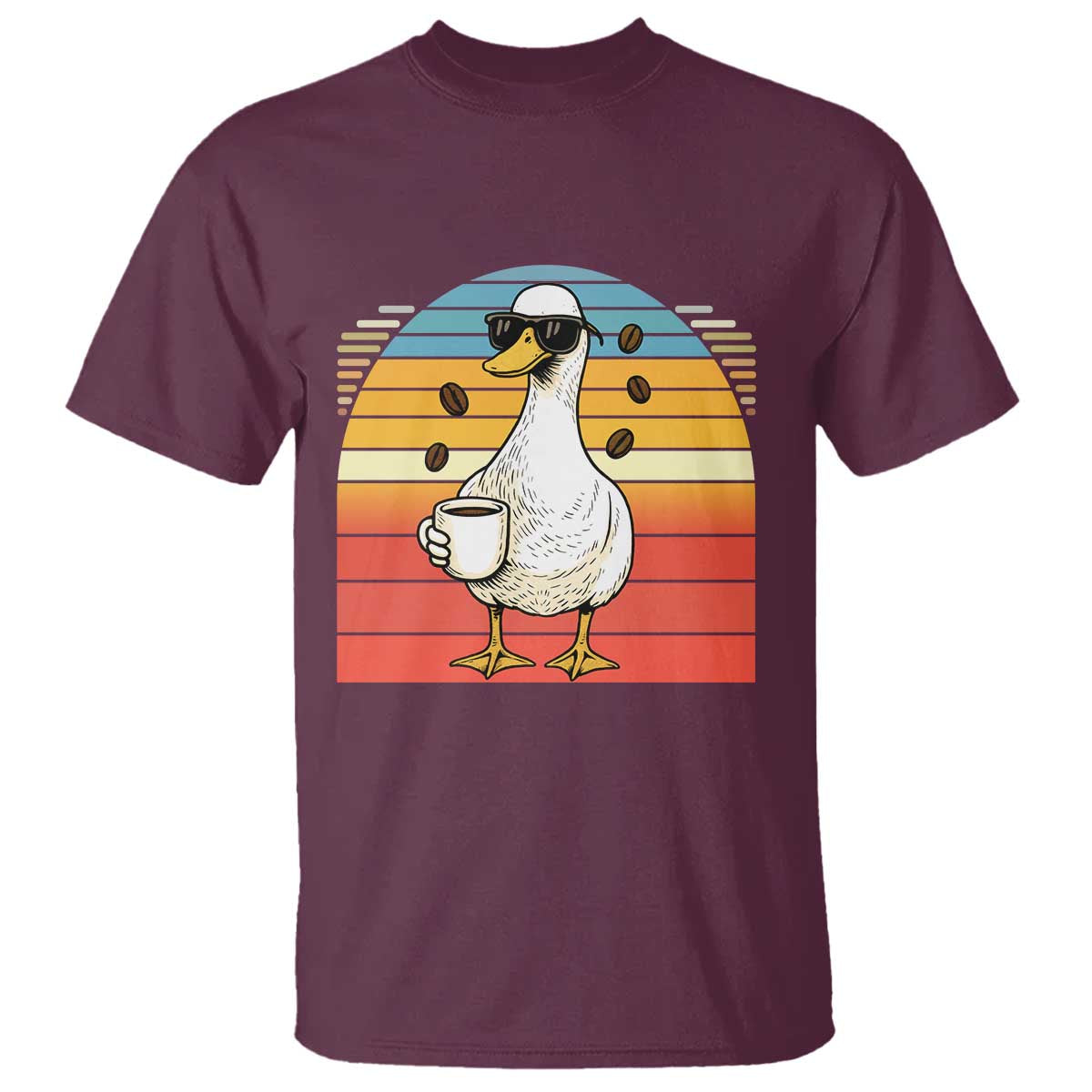 Funny Duck Drinking T Shirt Coffee Lover Gift TS12 Maroon Print Your Wear