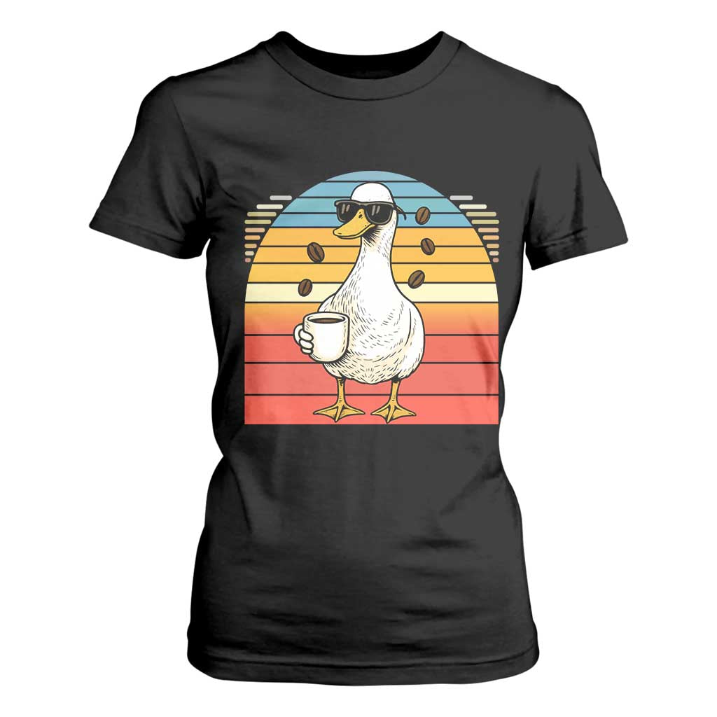 Funny Duck Drinking T Shirt For Women Coffee Lover Gift TS12 Black Print Your Wear