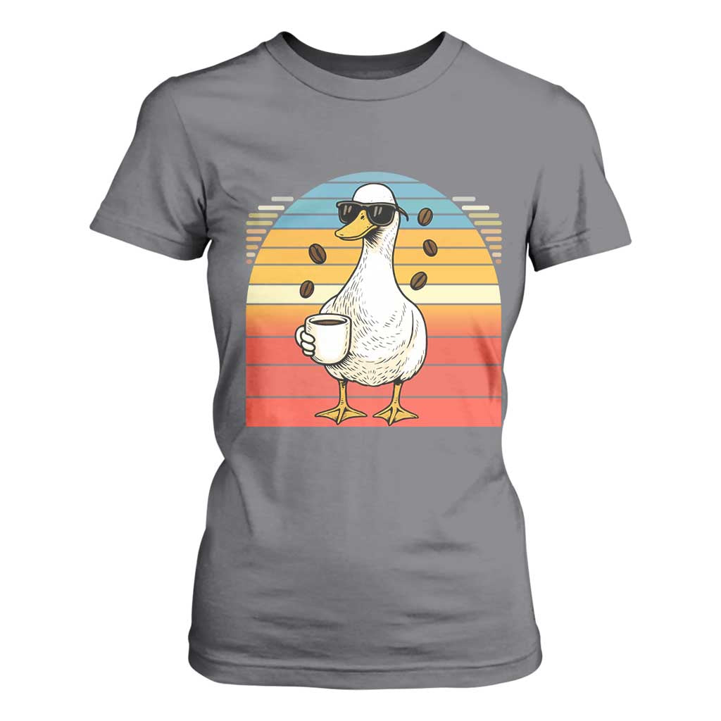 Funny Duck Drinking T Shirt For Women Coffee Lover Gift TS12 Charcoal Print Your Wear