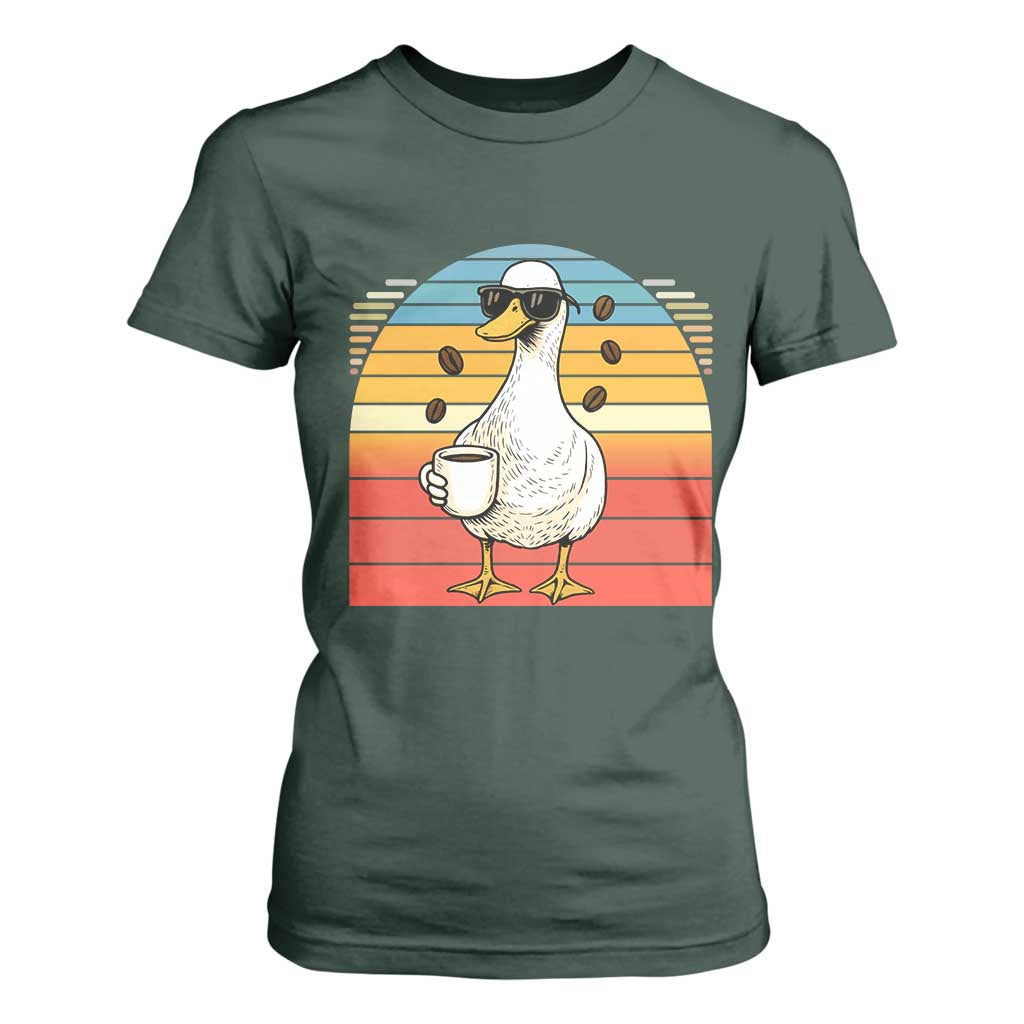 Funny Duck Drinking T Shirt For Women Coffee Lover Gift TS12 Dark Forest Green Print Your Wear