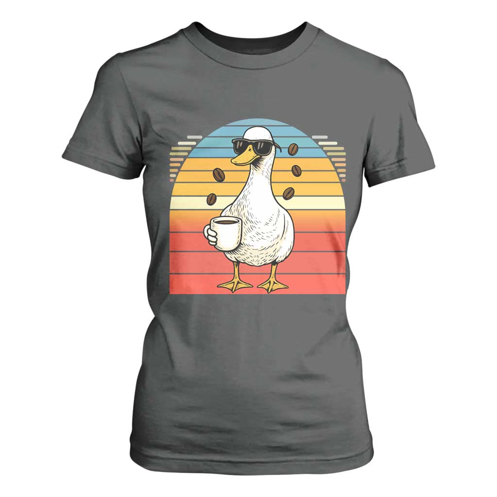 Funny Duck Drinking T Shirt For Women Coffee Lover Gift TS12 Dark Heather Print Your Wear