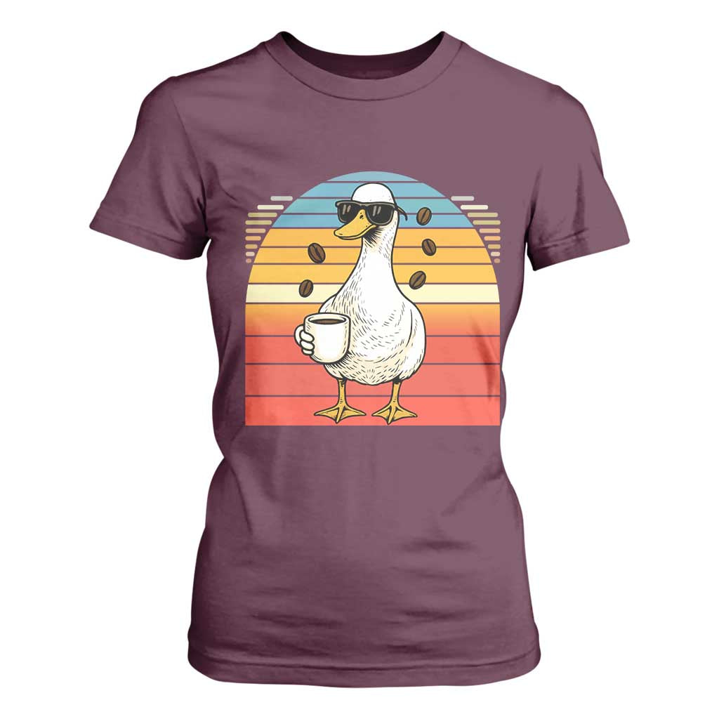Funny Duck Drinking T Shirt For Women Coffee Lover Gift TS12 Maroon Print Your Wear