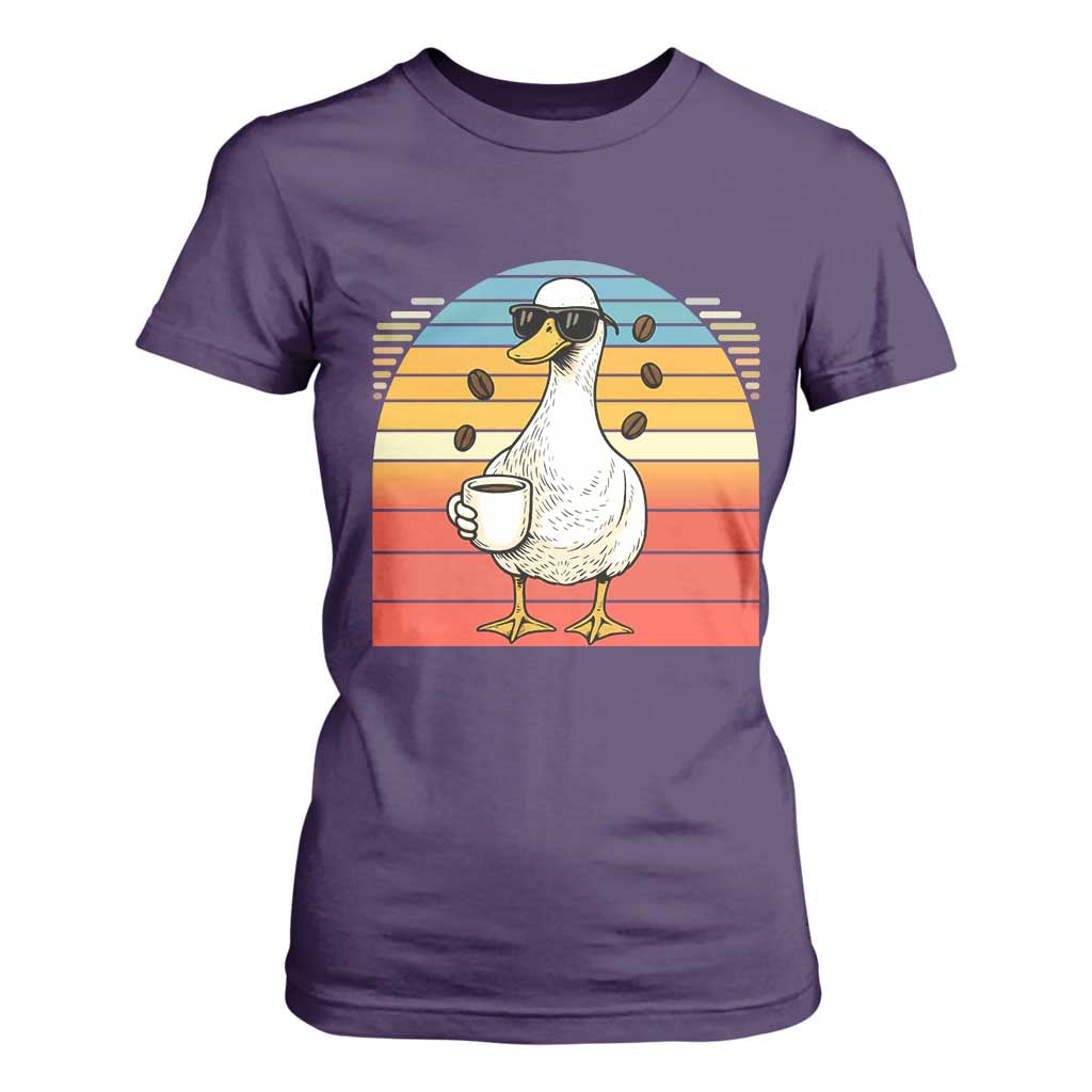 Funny Duck Drinking T Shirt For Women Coffee Lover Gift TS12 Purple Print Your Wear