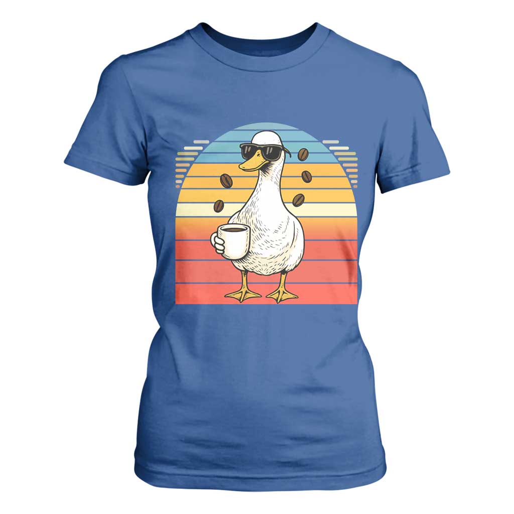 Funny Duck Drinking T Shirt For Women Coffee Lover Gift TS12 Royal Blue Print Your Wear