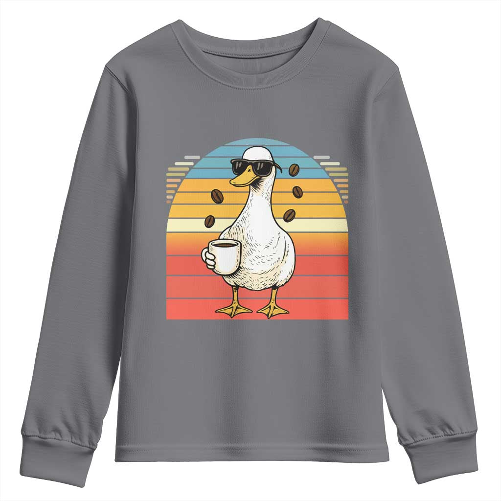 Funny Duck Drinking Youth Sweatshirt Coffee Lover Gift TS12 Charcoal Print Your Wear