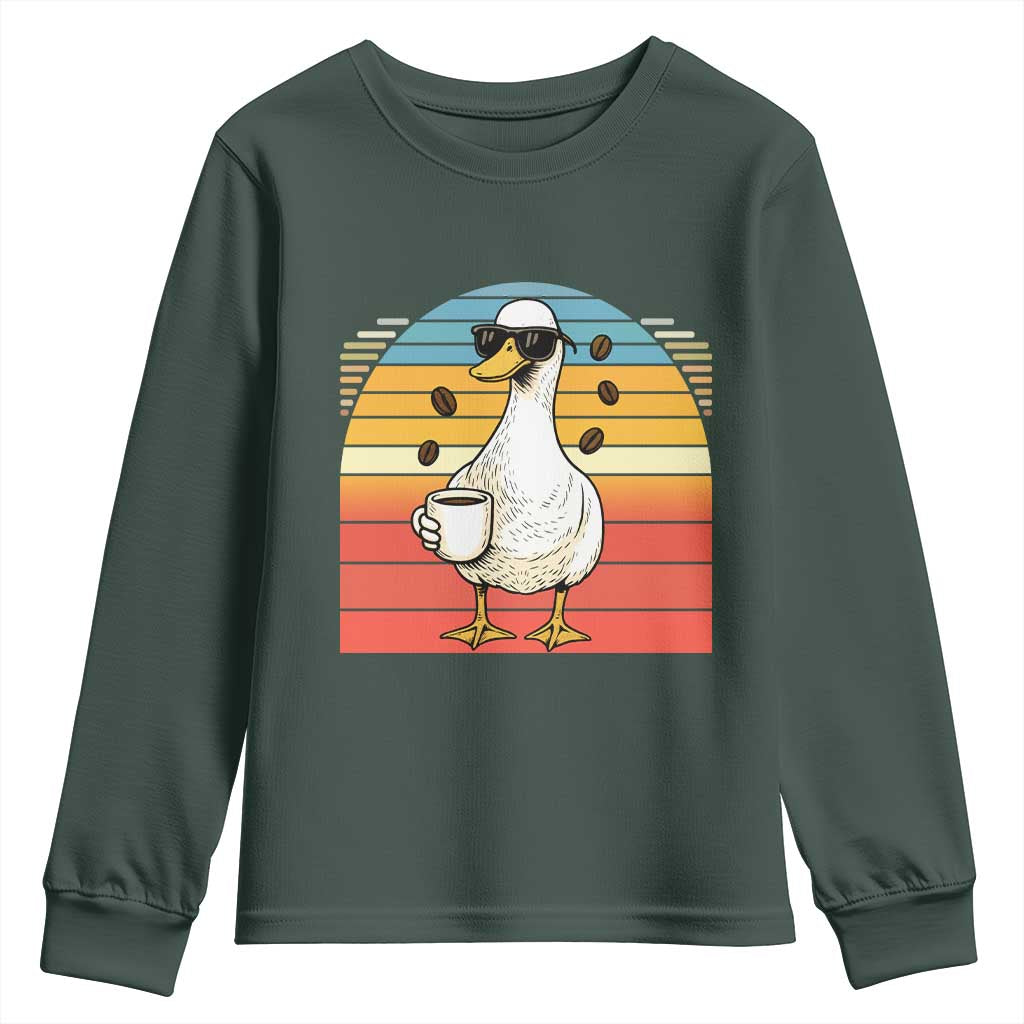 Funny Duck Drinking Youth Sweatshirt Coffee Lover Gift TS12 Dark Forest Green Print Your Wear