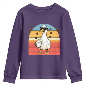 Funny Duck Drinking Youth Sweatshirt Coffee Lover Gift TS12 Purple Print Your Wear