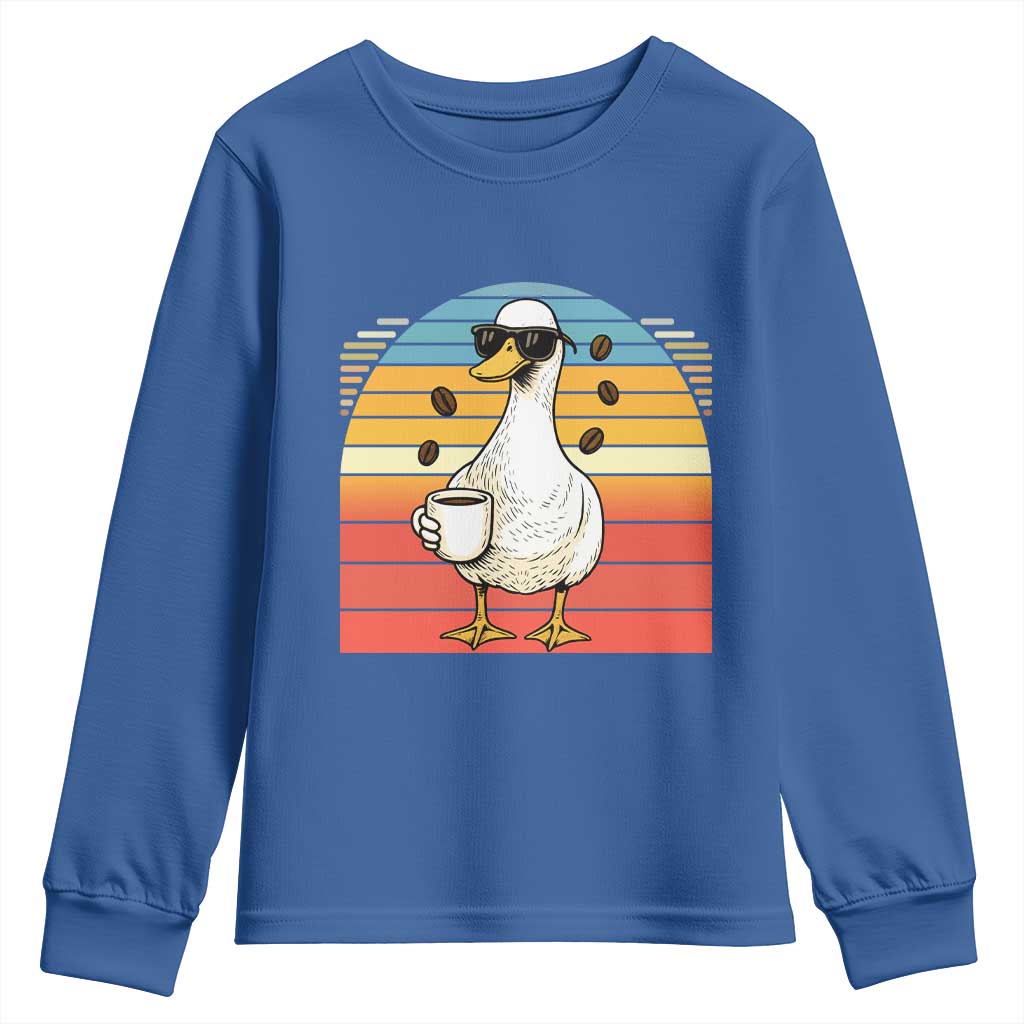 Funny Duck Drinking Youth Sweatshirt Coffee Lover Gift TS12 Royal Blue Print Your Wear